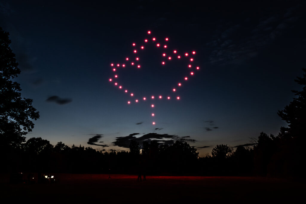 A 50 drone show of the Canadian maple leaf